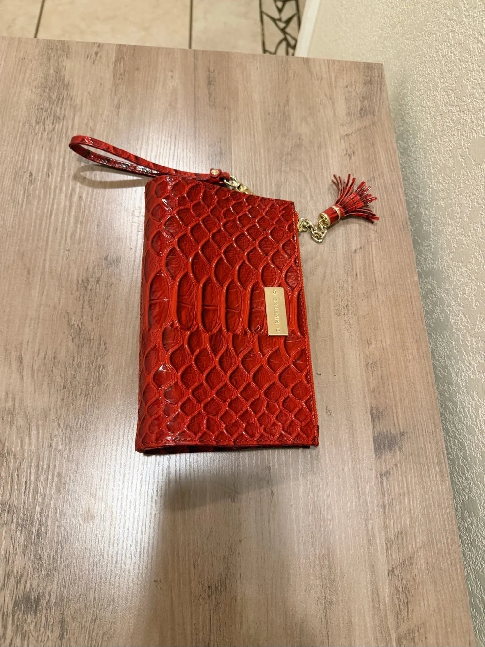 Brahmin Daisy Volcanic Red Croc-Embossed Leather Wristlet